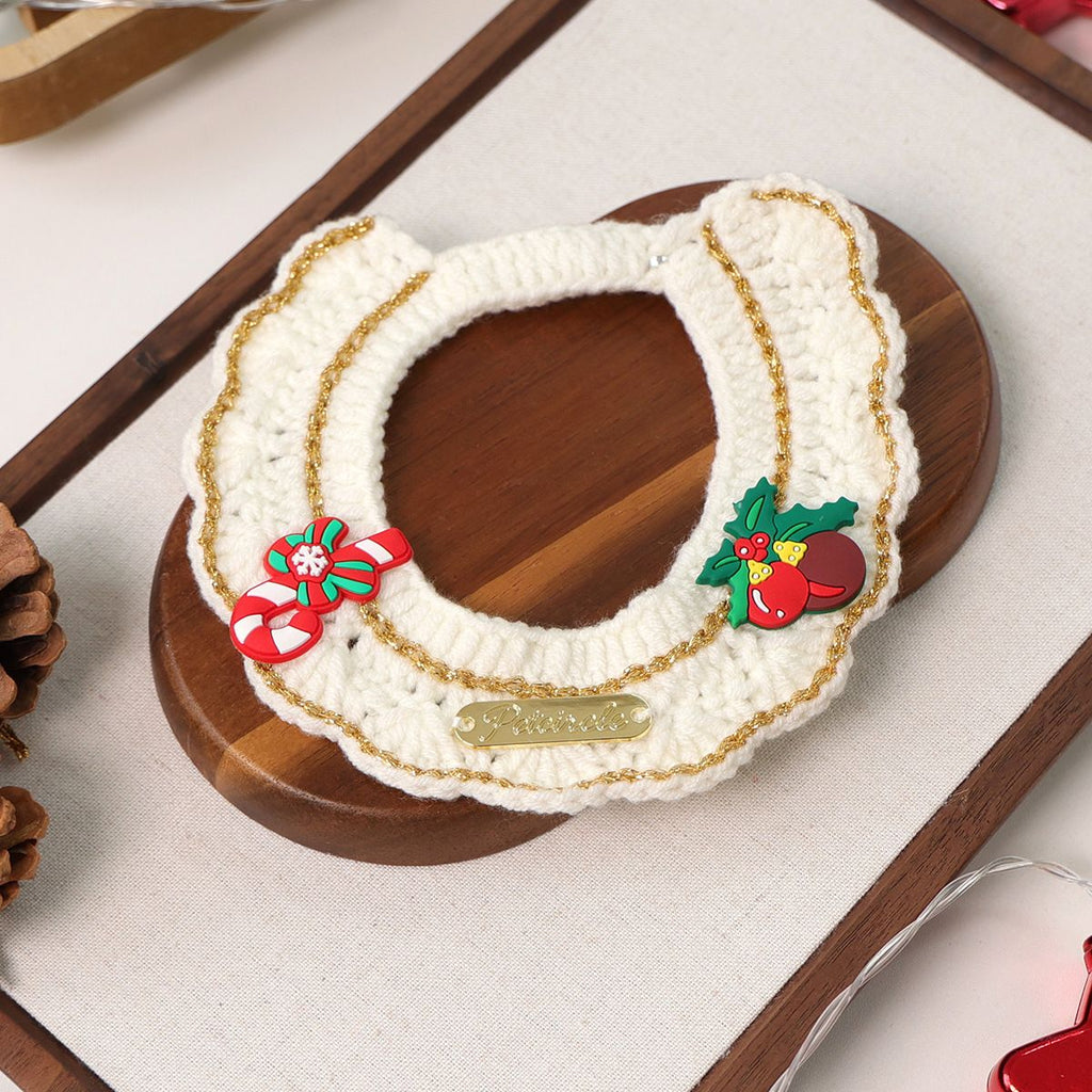 Christmas Knitted Pet Collar, Candy Cane & Pine Cone – Dogs & Cats