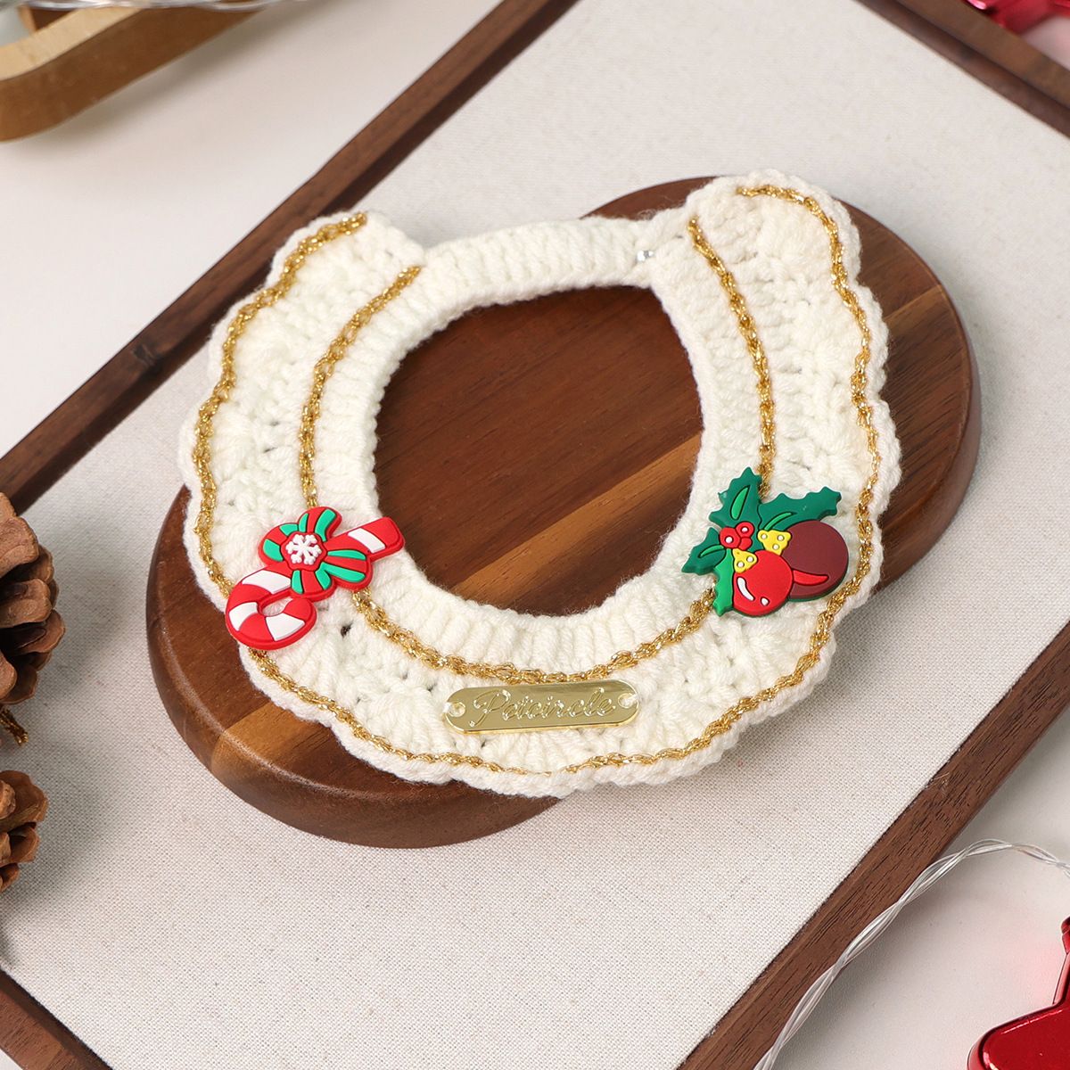 Christmas Knitted Pet Collar, Candy Cane & Pine Cone – Dogs & Cats
