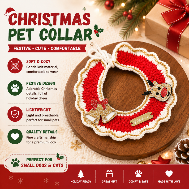 Christmas Knitted Pet Collar, Reindeer Bell – Dogs & Cats