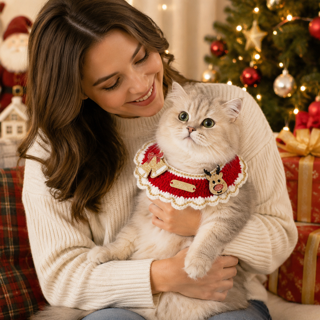 Christmas Knitted Pet Collar, Reindeer Bell – Dogs & Cats