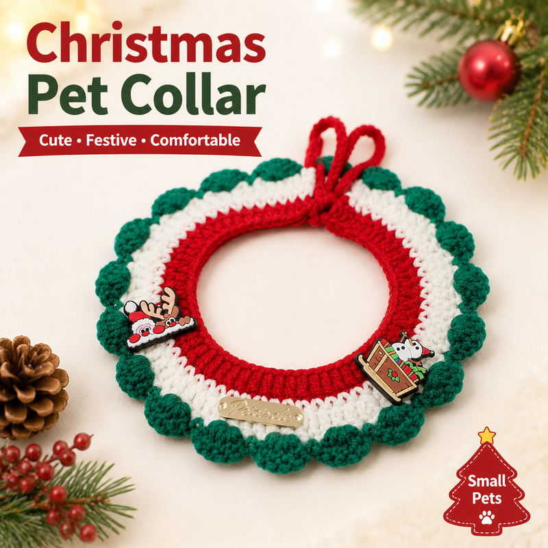 Christmas Knitted Pet Collar, Snowman, Reindeer & Santa – Dogs & Cats