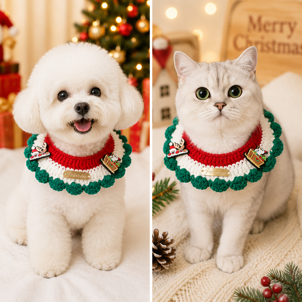 Christmas Knitted Pet Collar, Snowman, Reindeer & Santa – Dogs & Cats