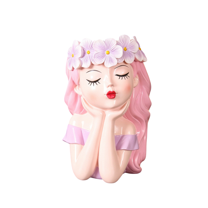 Flower Crown Girl Face Planter, 17 cm Resin Succulent Pot