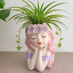 Flower Crown Girl Face Planter, 17 cm Resin Succulent Pot