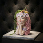 Flower Crown Girl Face Planter, 17 cm Resin Succulent Pot