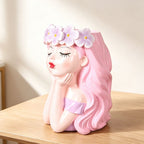 Flower Crown Girl Face Planter, 17 cm Resin Succulent Pot