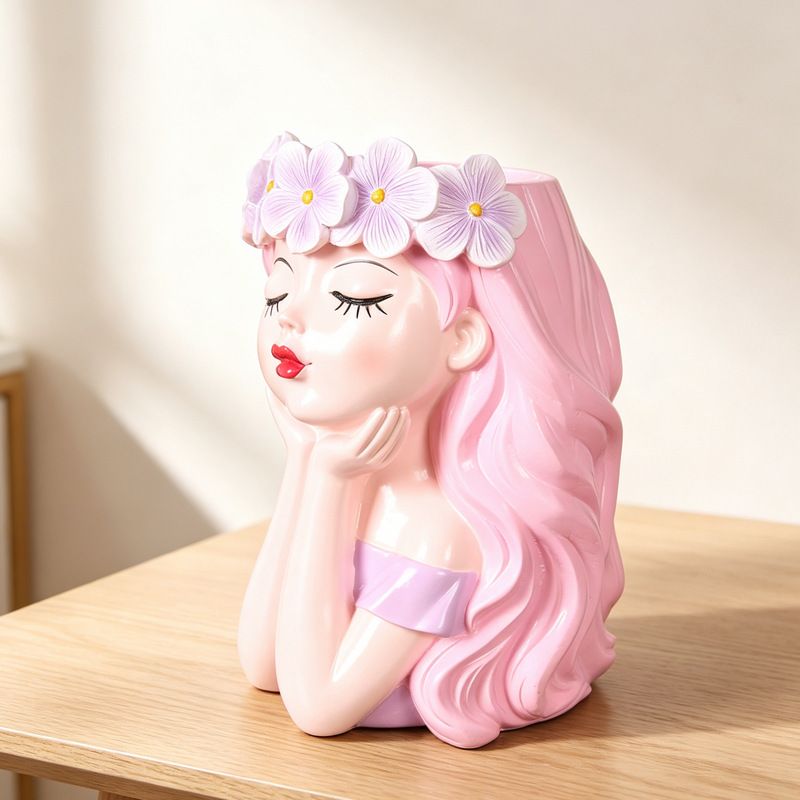 Flower Crown Girl Face Planter, 17 cm Resin Succulent Pot