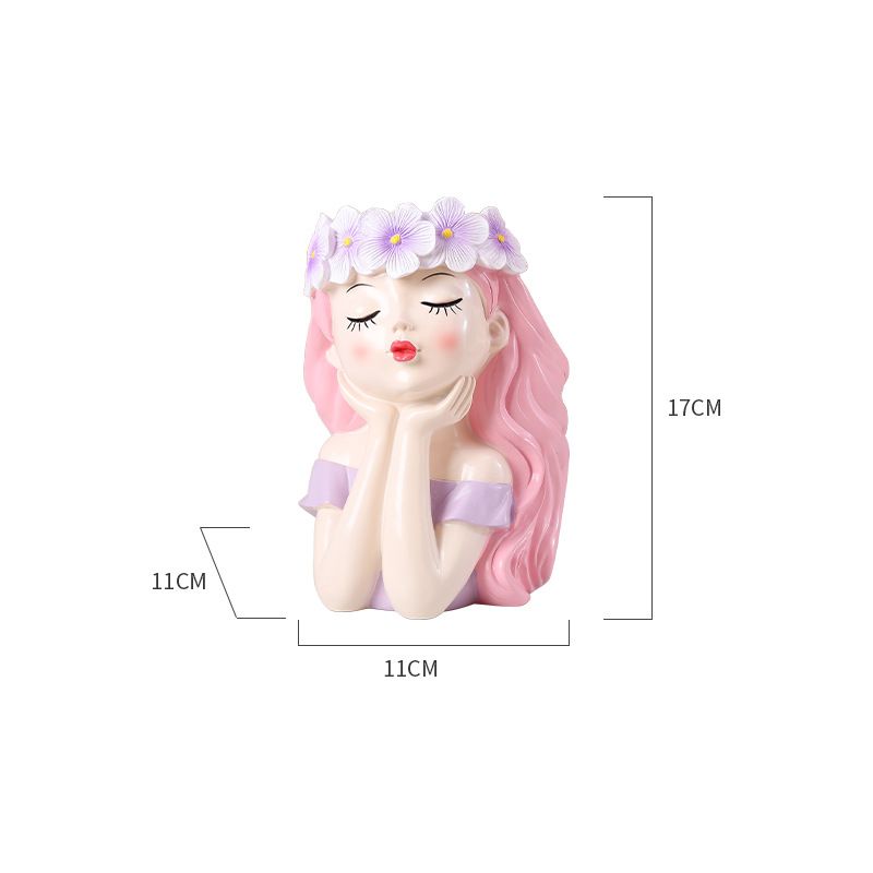 Flower Crown Girl Face Planter, 17 cm Resin Succulent Pot