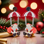 Christmas Santa Dangle Earrings, Acrylic Parachute Santa 80 x 37 mm