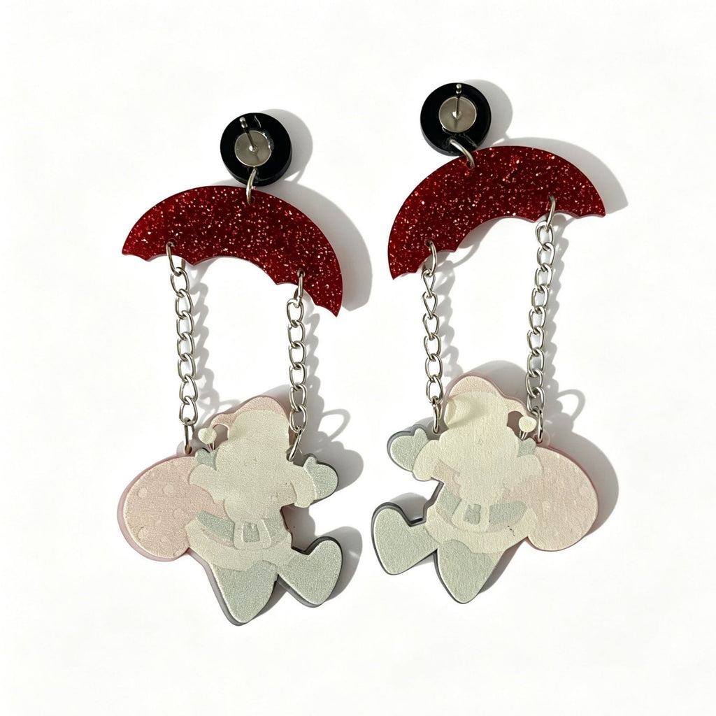 Christmas Santa Dangle Earrings, Acrylic Parachute Santa 80 x 37 mm