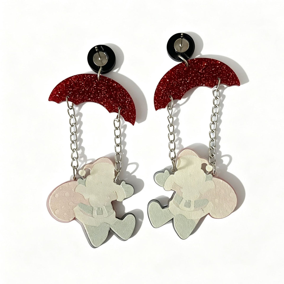 Christmas Santa Dangle Earrings, Acrylic Parachute Santa 80 x 37 mm