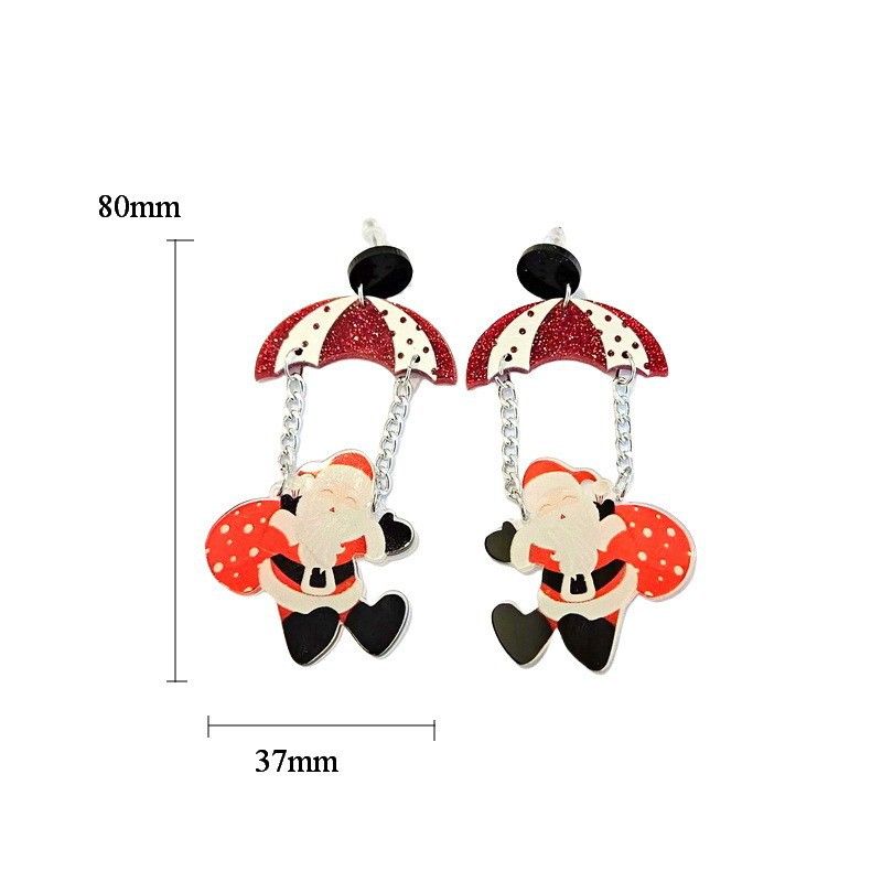 Christmas Santa Dangle Earrings, Acrylic Parachute Santa 80 x 37 mm