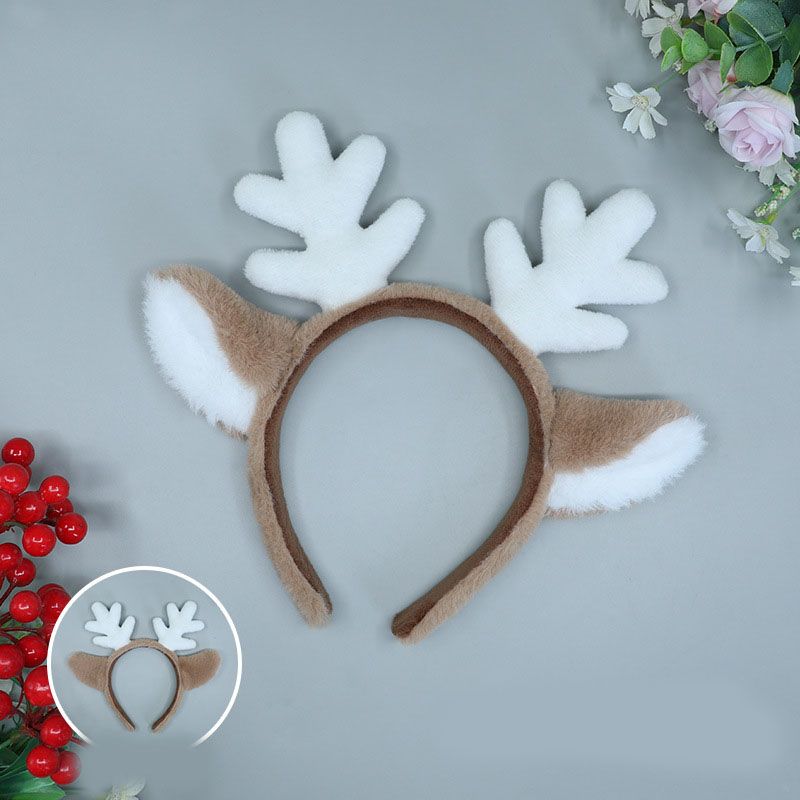 Christmas Reindeer Antler Headband, Brown & White Plush
