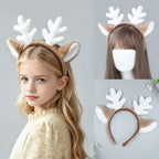 Christmas Reindeer Antler Headband, Brown & White Plush
