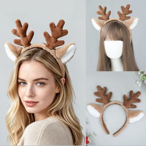 Christmas Reindeer Antler Headband, Brown Plush