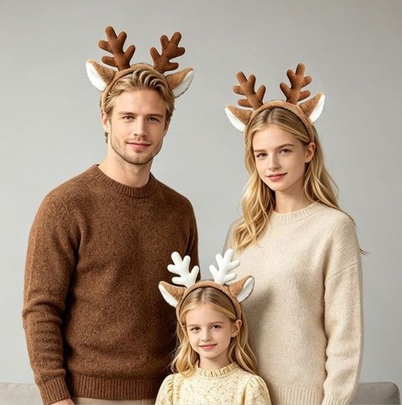 Christmas Reindeer Antler Headband, Brown Plush