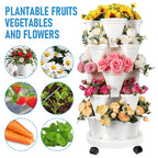 5-Tier Stackable Vertical Planter with Wheels, 37 cm – White