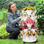 5-Tier Stackable Vertical Planter with Wheels, 37 cm – White