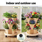 Green Fingers 3-Tier Stackable Strawberry Planter with Wheels – Beige