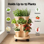 Green Fingers 3-Tier Stackable Strawberry Planter with Wheels – Beige