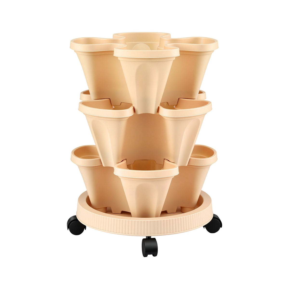 Green Fingers 3-Tier Stackable Strawberry Planter with Wheels – Beige