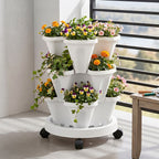 Green Fingers 3-Tier Stackable Strawberry Planter with Wheels – White
