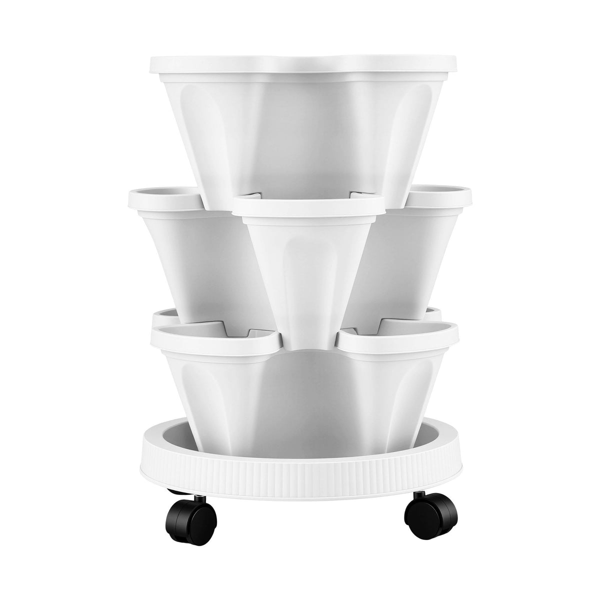 Green Fingers 3-Tier Stackable Strawberry Planter with Wheels – White