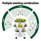 Green Fingers 3-Tier Stackable Strawberry Planter with Wheels – White