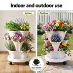 Green Fingers 3-Tier Stackable Strawberry Planter with Wheels – White