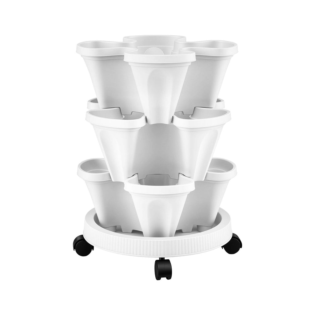 Green Fingers 3-Tier Stackable Strawberry Planter with Wheels – White