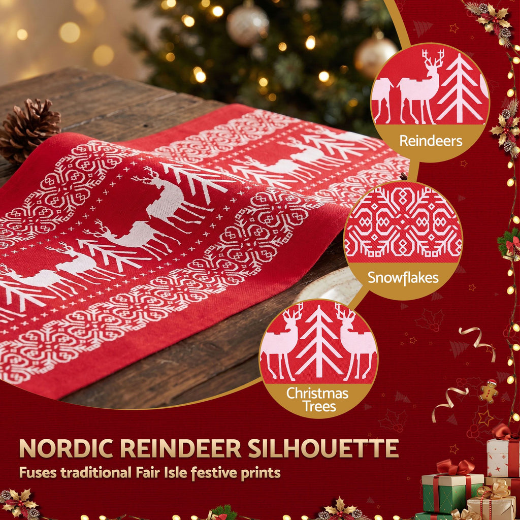 Reindeer Christmas Table Runner, 270 x 28 cm Red – Jingle Jollys