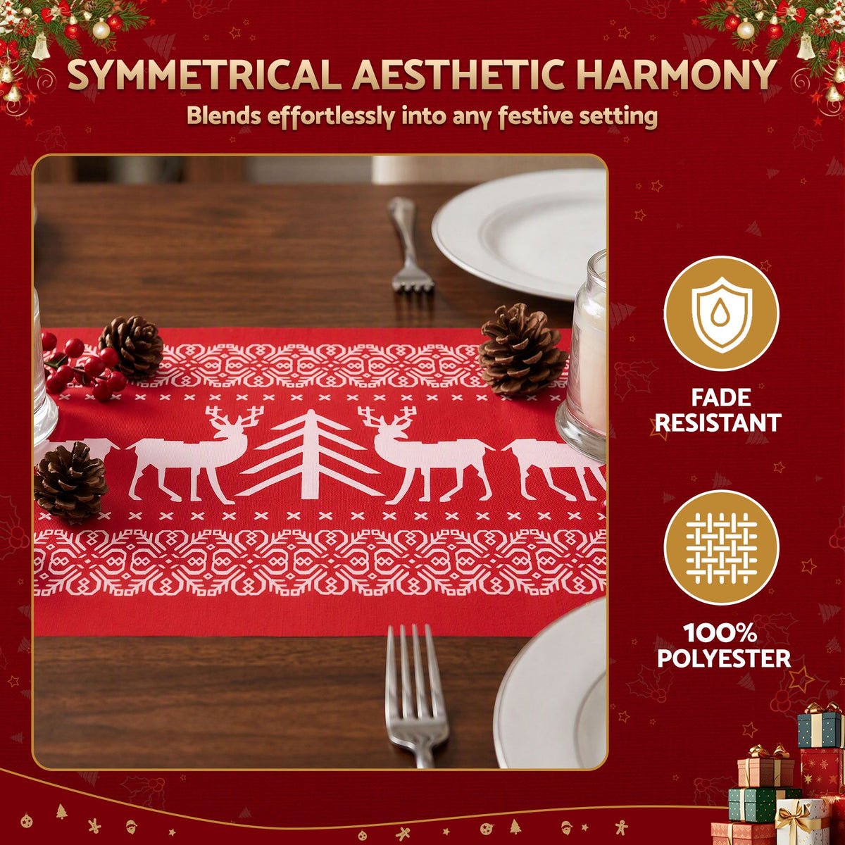 Reindeer Christmas Table Runner, 270 x 28 cm Red – Jingle Jollys