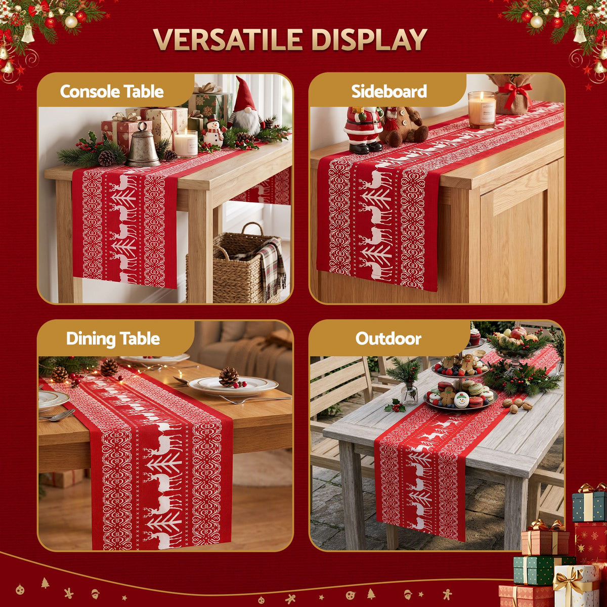 Reindeer Christmas Table Runner, 270 x 28 cm Red – Jingle Jollys