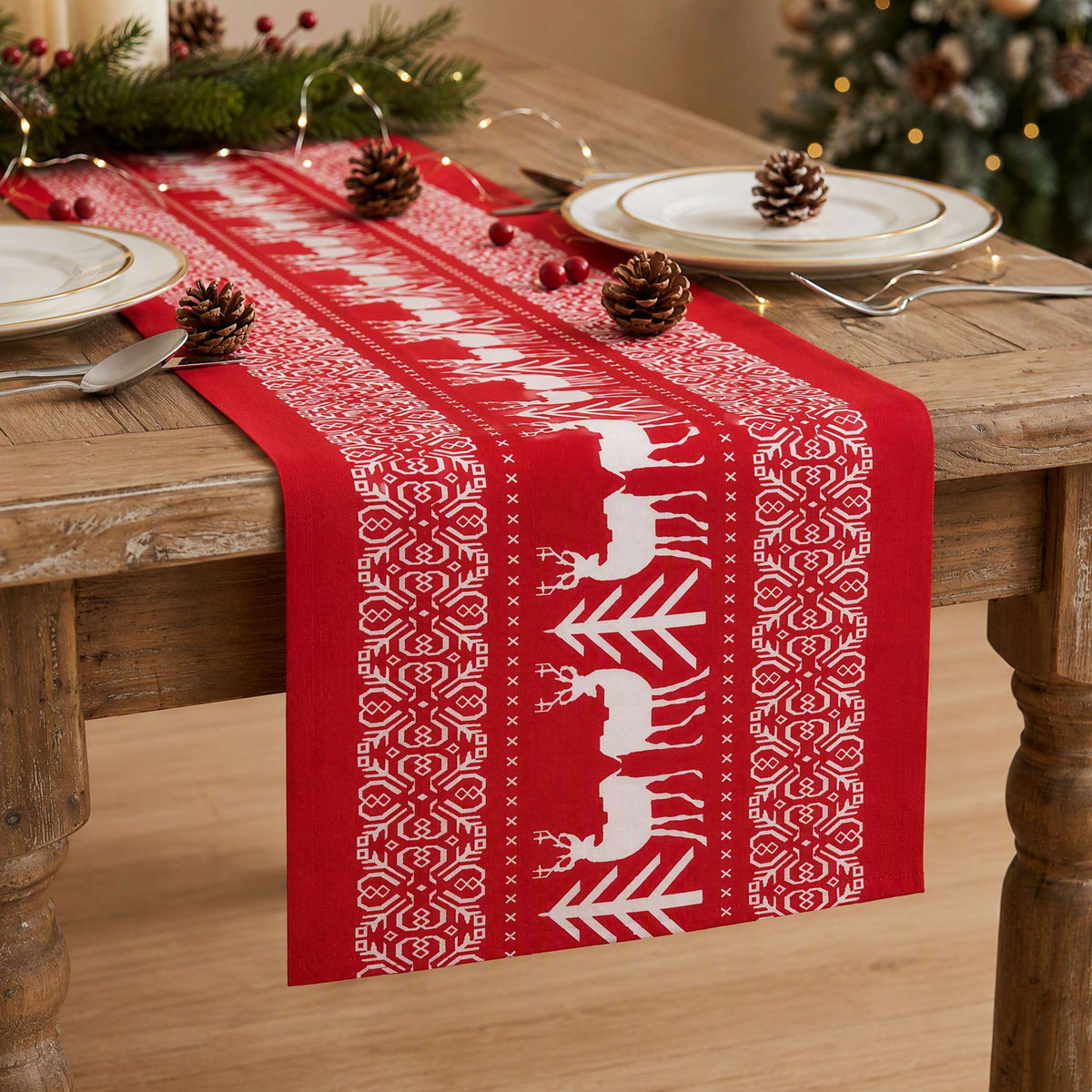 Reindeer Christmas Table Runner, 270 x 28 cm Red – Jingle Jollys