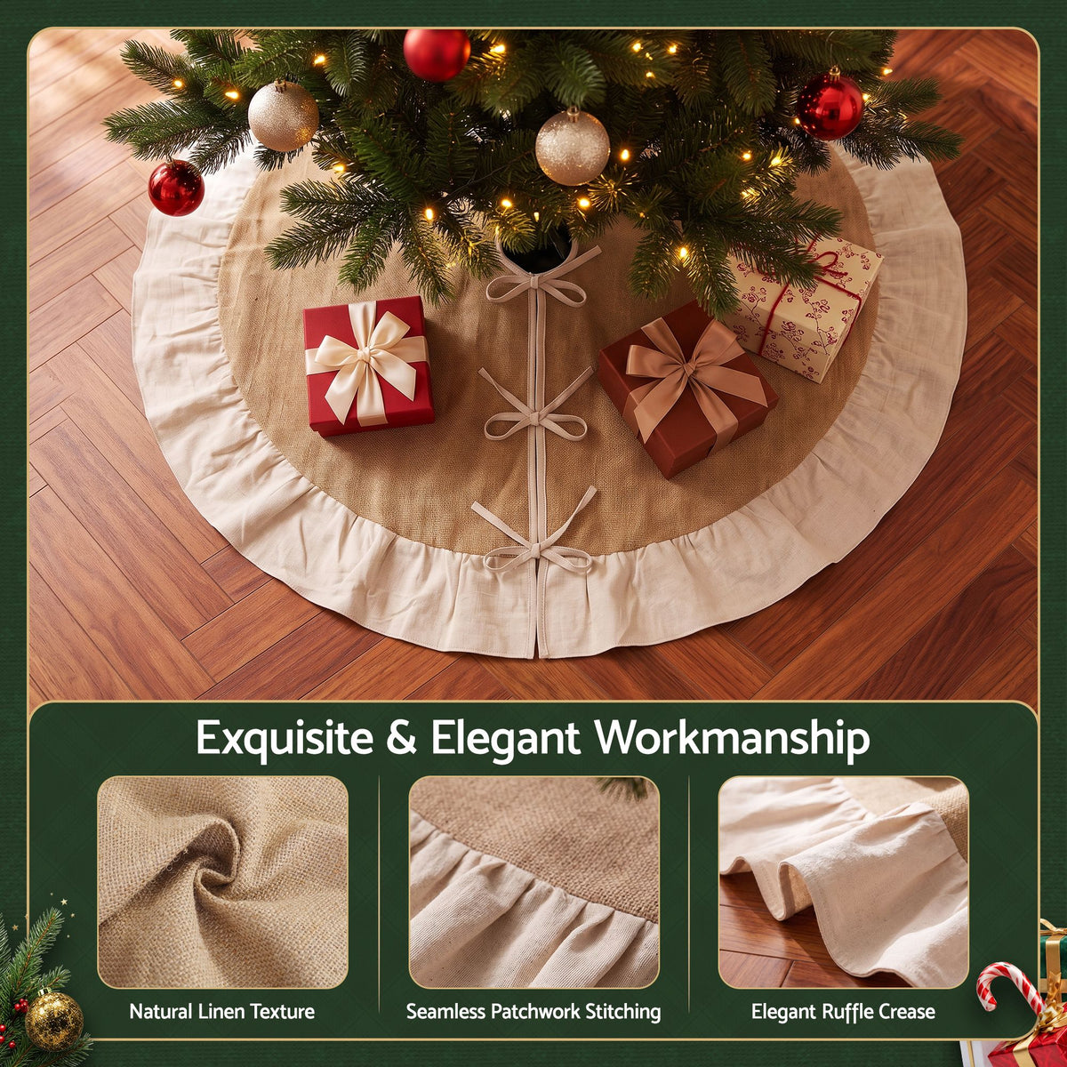 Linen Christmas Tree Skirt, 120 cm – Jingle Jollys