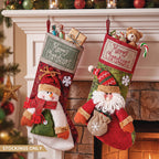 3D Plush Santa & Snowman Christmas Stockings, 43.5 cm – Set of 2, Jingle Jollys