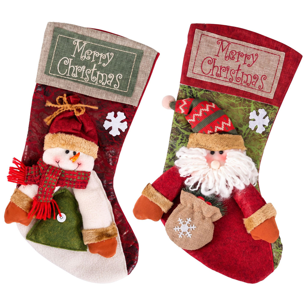 3D Plush Santa & Snowman Christmas Stockings, 43.5 cm – Set of 2, Jingle Jollys