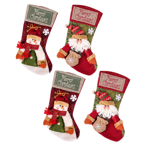 3D Plush Santa & Snowman Christmas Stockings, 43.5 cm – Set of 4, Jingle Jollys