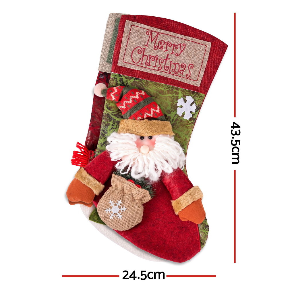 3D Plush Santa & Snowman Christmas Stockings, 43.5 cm – Set of 4, Jingle Jollys