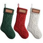 Personalised Knitted Christmas Stockings with Leather Patch, Solid Colour – Set of 3, Jingle Jollys