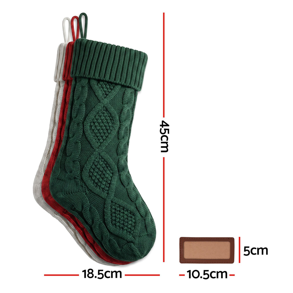 Personalised Knitted Christmas Stockings with Leather Patch, Solid Colour – Set of 3, Jingle Jollys