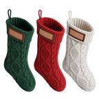 Personalised Knitted Christmas Stockings with Leather Patch, Solid Colour – Set of 3, Jingle Jollys