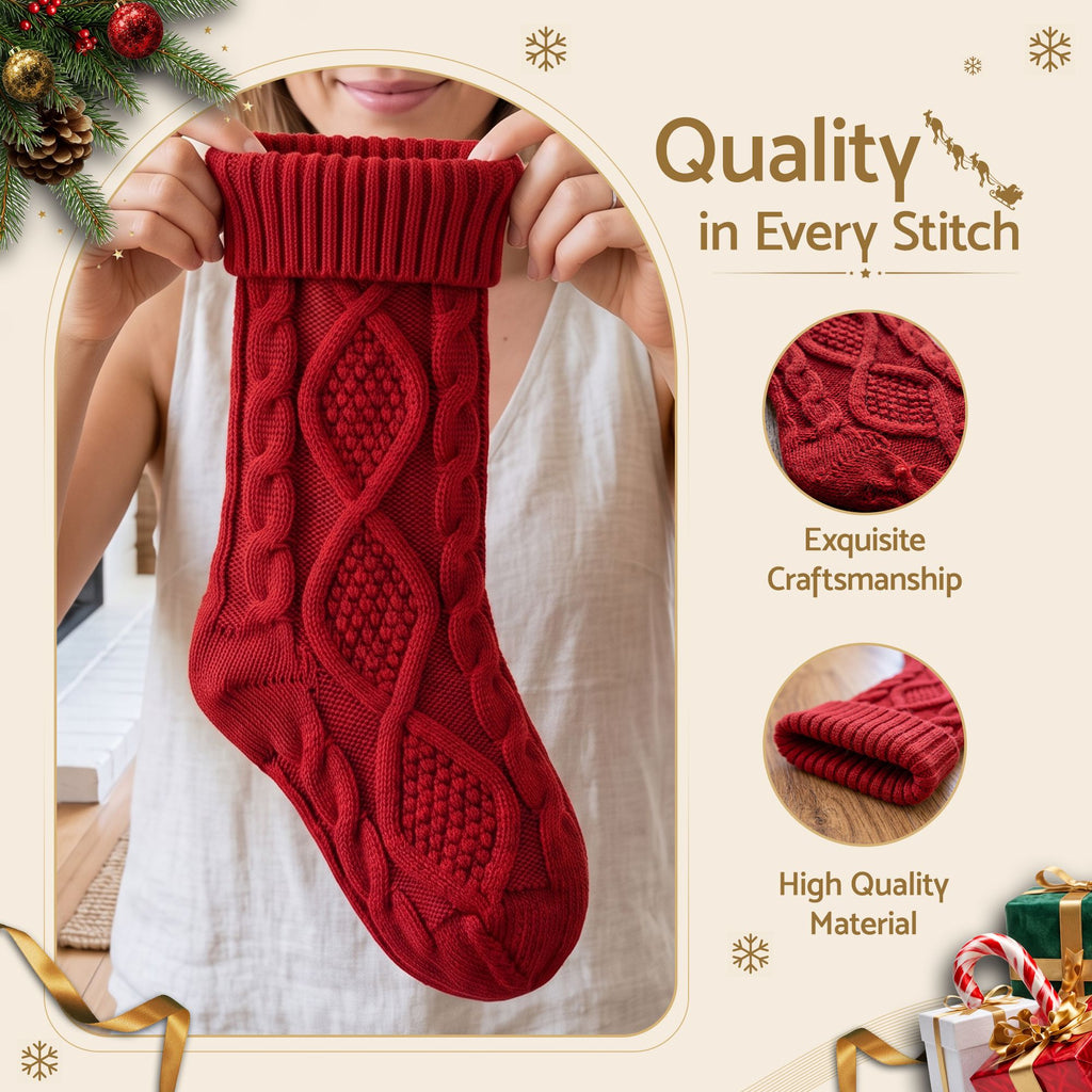 Personalised Knitted Christmas Stockings with Leather Patch, Solid Colour – Set of 3, Jingle Jollys