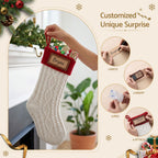 Personalised Knitted Christmas Stockings with Leather Patch, Contrast Colour – Set of 3, Jingle Jollys