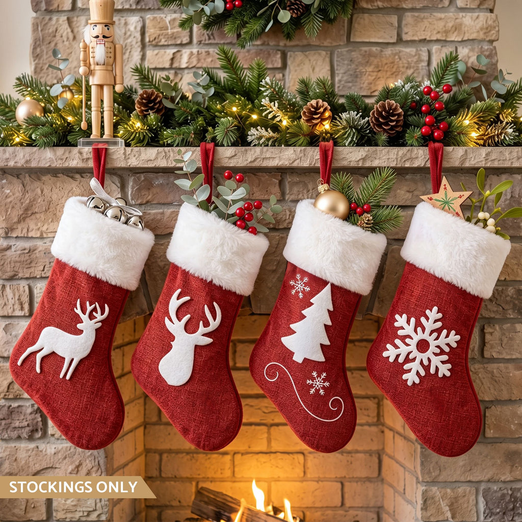 Velvet Christmas Stockings, 46.5 cm Red & White – Set of 4, Jingle Jollys