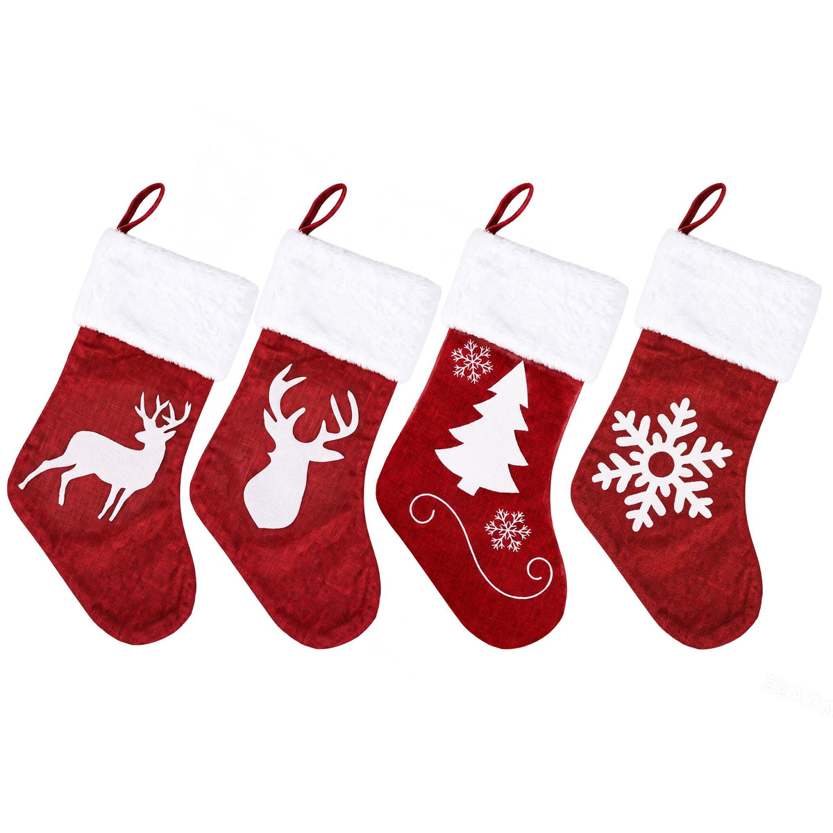 Velvet Christmas Stockings, 46.5 cm Red & White – Set of 4, Jingle Jollys