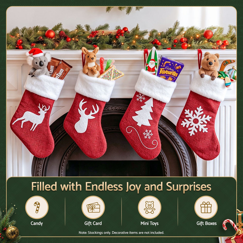 Velvet Christmas Stockings, 46.5 cm Red & White – Set of 4, Jingle Jollys