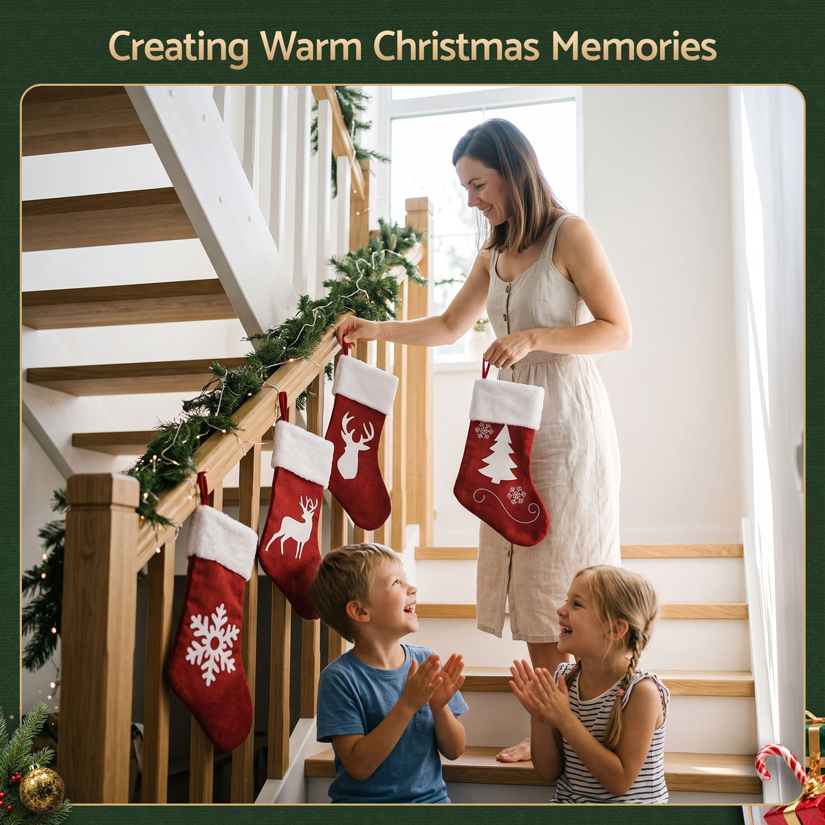 Velvet Christmas Stockings, 46.5 cm Red & White – Set of 4, Jingle Jollys