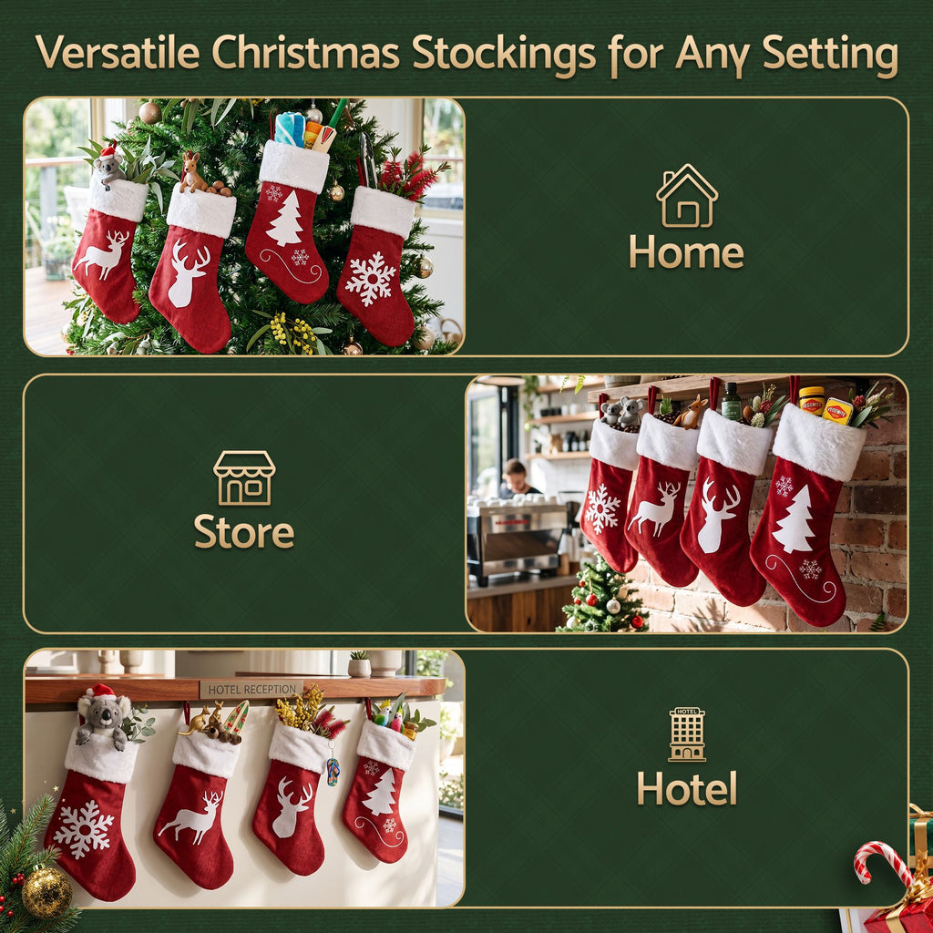 Velvet Christmas Stockings, 46.5 cm Red & White – Set of 4, Jingle Jollys
