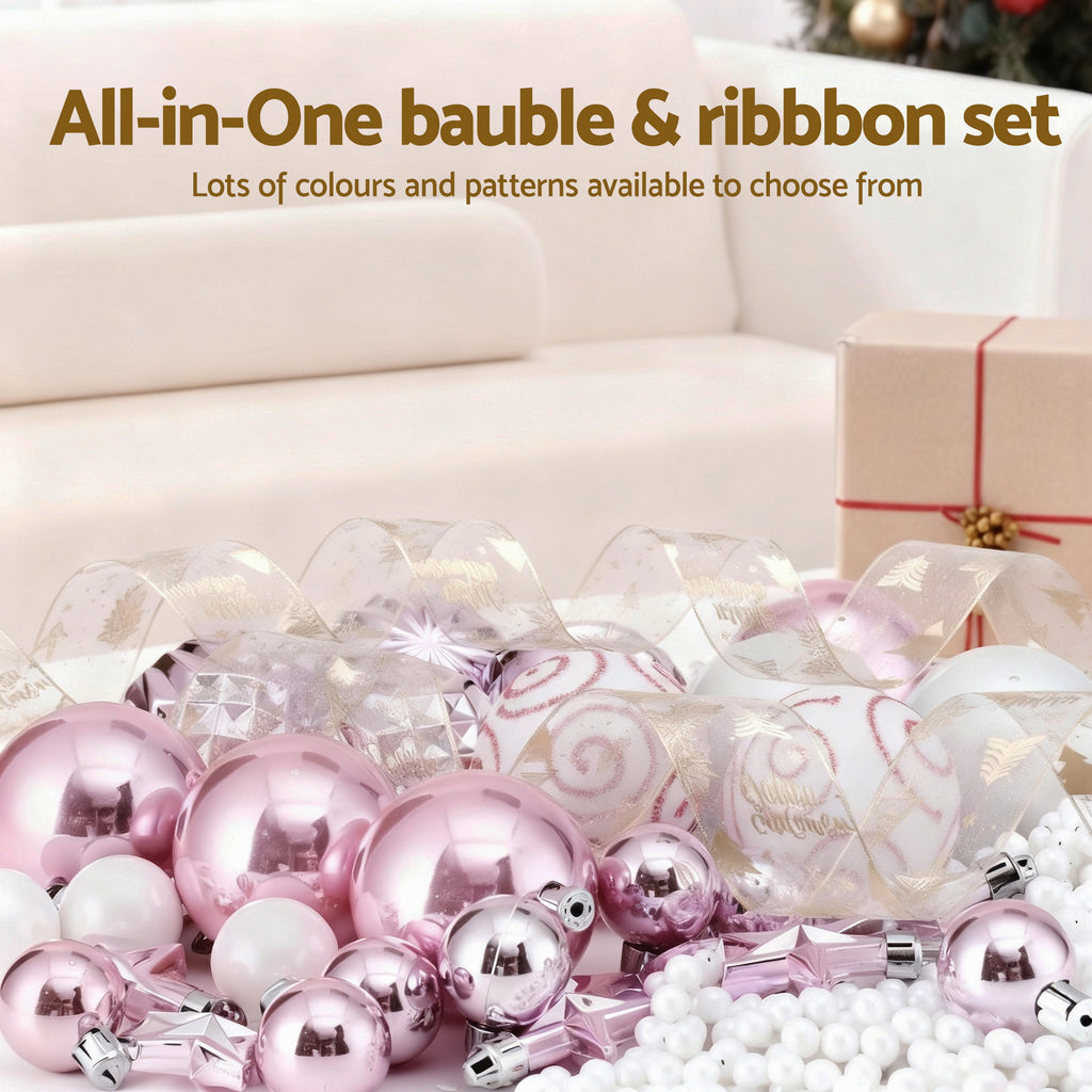 Ribbon Bauble Christmas Tree Decoration Set – 34 Pieces, Jingle Jollys